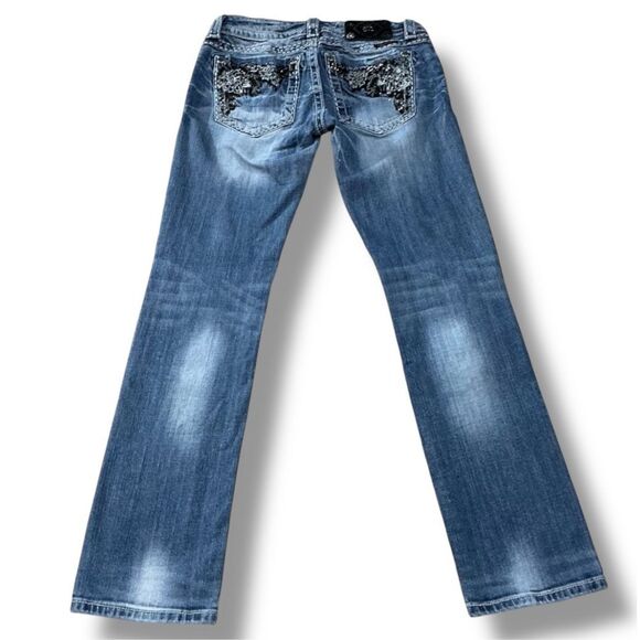 Miss Me JE5640TR Medium Wash Straight Jeans with Embroidered & Sequined Pockets - Picture 3 of 9